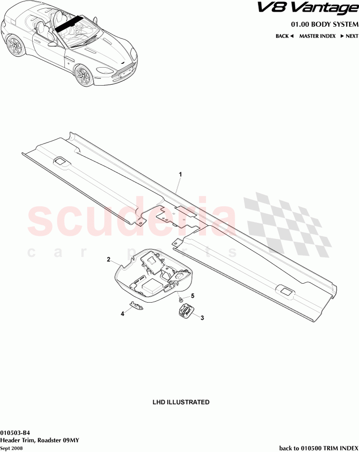 Header Trim (Roadster) (2009) of Aston Martin Aston Martin V8 Vantage (upto 2016)