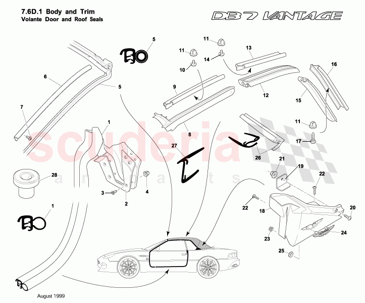 Volante Door and Roof Seals of Aston Martin Aston Martin DB7 Vantage