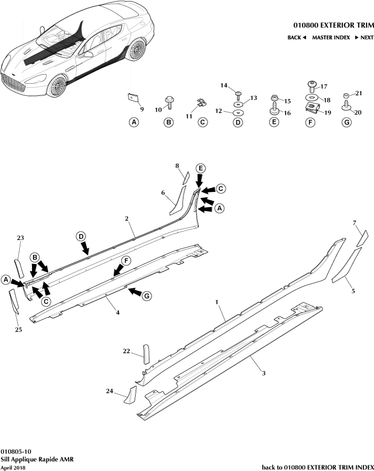 Body Exterior Trim & Ornamentation - Sill Applique, 'AMR' of Aston Martin Aston Martin GT RAPIDE (2010-2019)