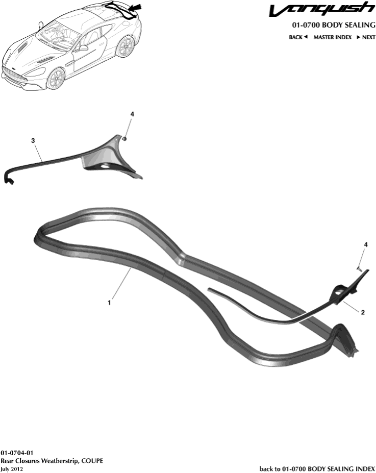 Body Sealing - Rear Closure Weatherstrip, Coupe of Aston Martin Aston Martin GT VANQUISH (2013-2018)