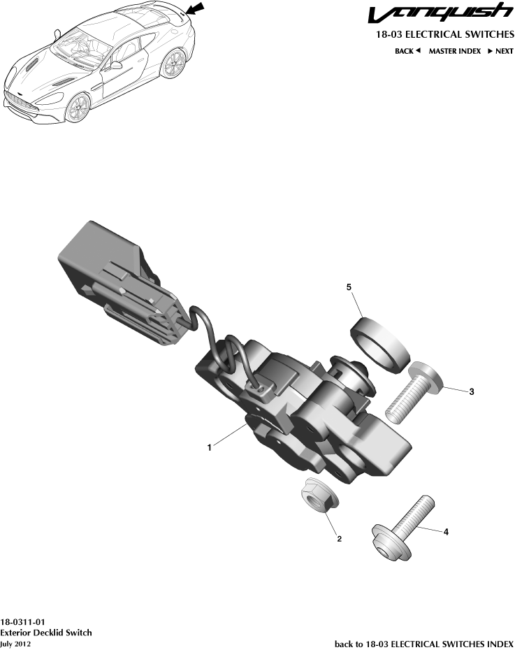 Electrical Switches - Exterior Decklid Switch of Aston Martin Aston Martin GT VANQUISH (2013-2018)
