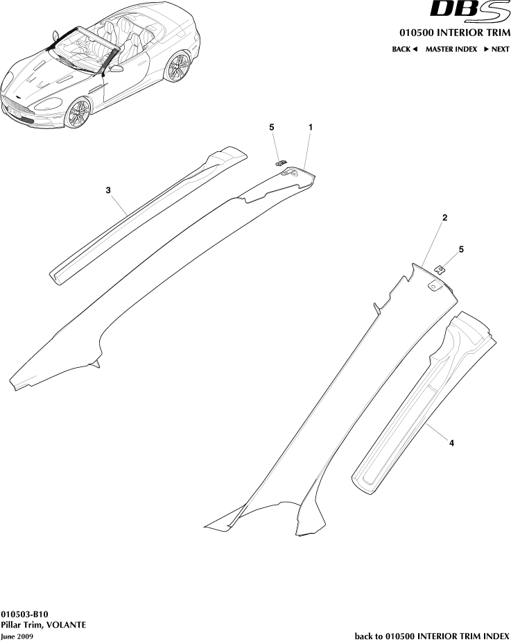 Interior Trim - Pillar Trim , Upper, Volante of Aston Martin Aston Martin GT DBS (2007-2012)