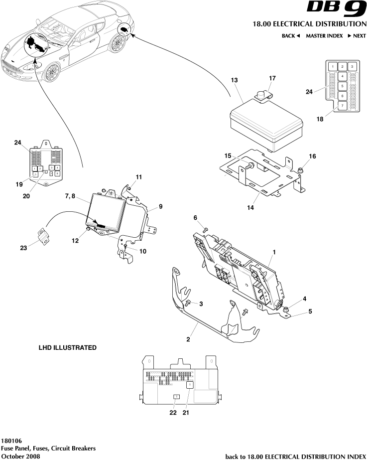 Fuse Panels of Aston Martin Aston Martin GT DB9 (2004-2017)
