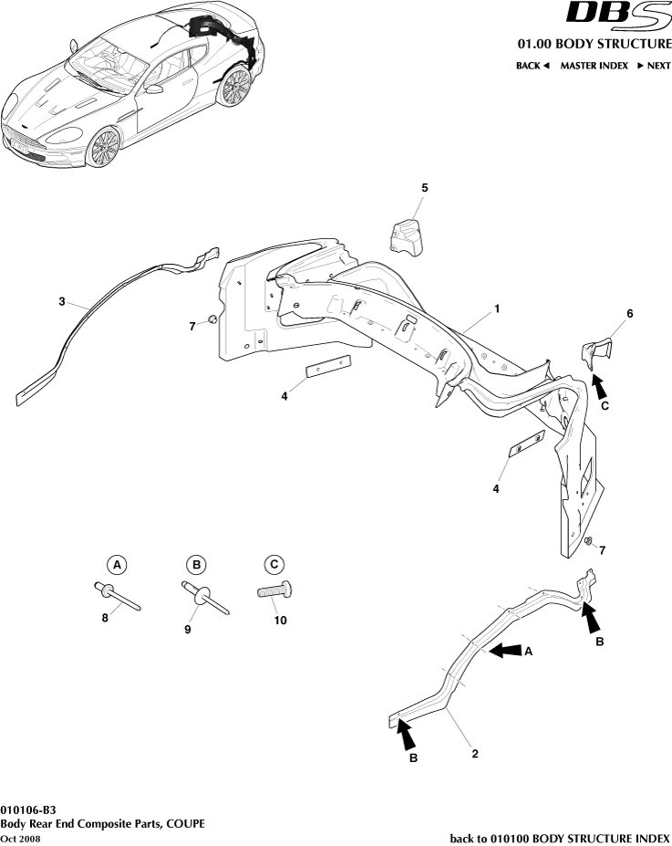Body Structure - Body Rear End Composite, Coupe of Aston Martin Aston Martin GT DBS (2007-2012)