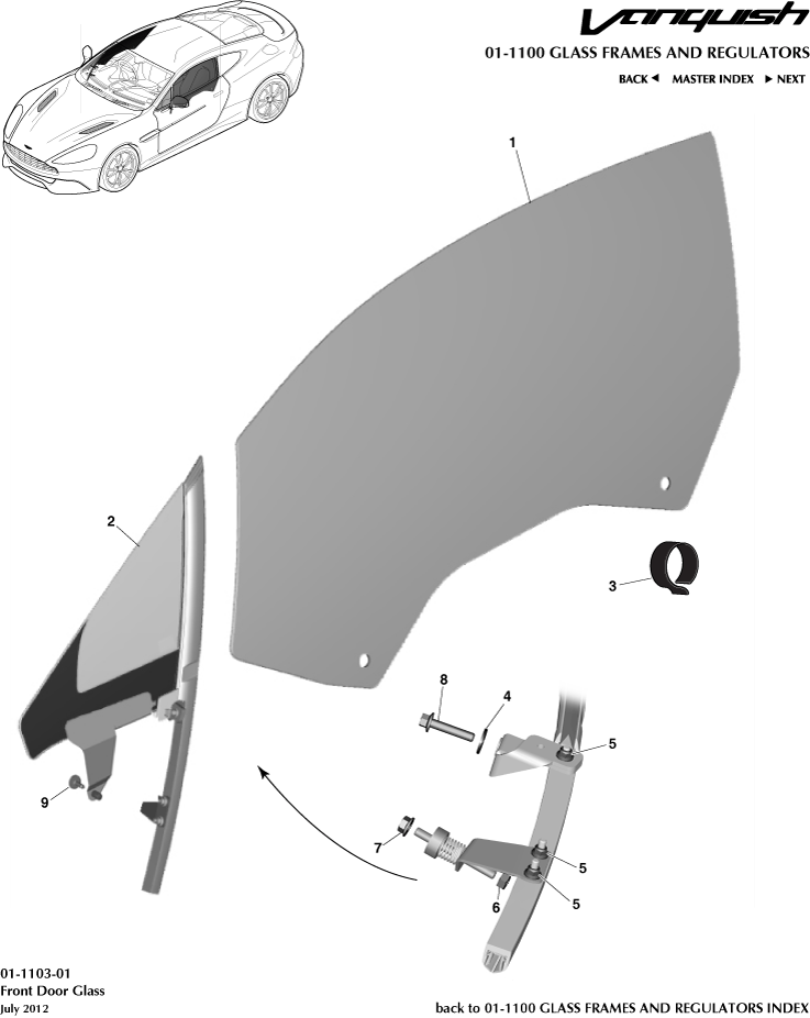 Glass Frames & Regulators - Front Door Glass of Aston Martin Aston Martin GT VANQUISH (2013-2018)