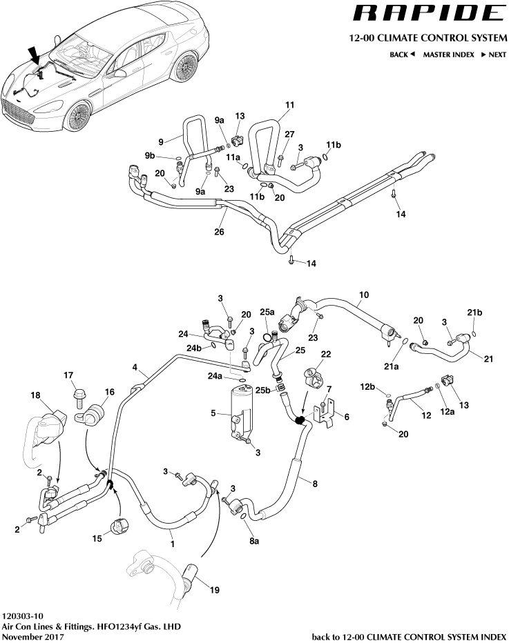 Air Con Lines, HFO1234yf, LHD of Aston Martin Aston Martin GT RAPIDE (2010-2019)