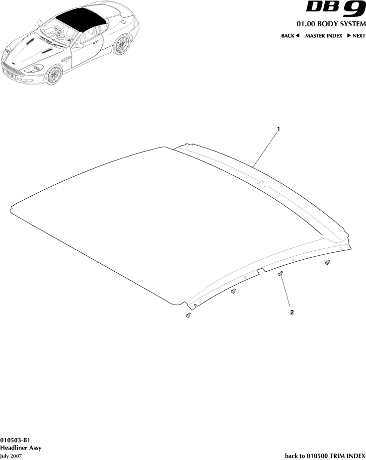 Interior Trim - Headliner Assy of Aston Martin Aston Martin GT DB9 (2004-2017)