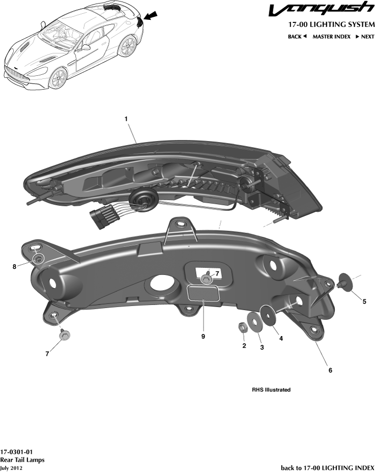 Rear Lamps of Aston Martin Aston Martin GT VANQUISH (2013-2018)