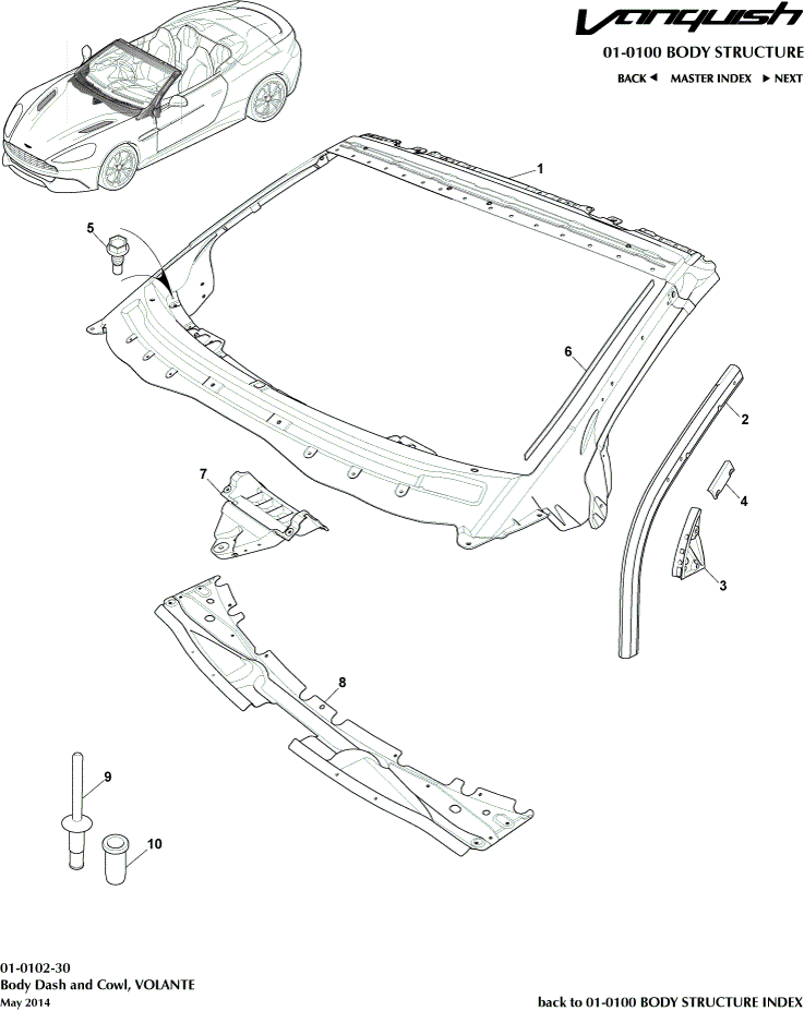 Body Structure - Body Dash & Cowl, Volante of Aston Martin Aston Martin GT VANQUISH (2013-2018)