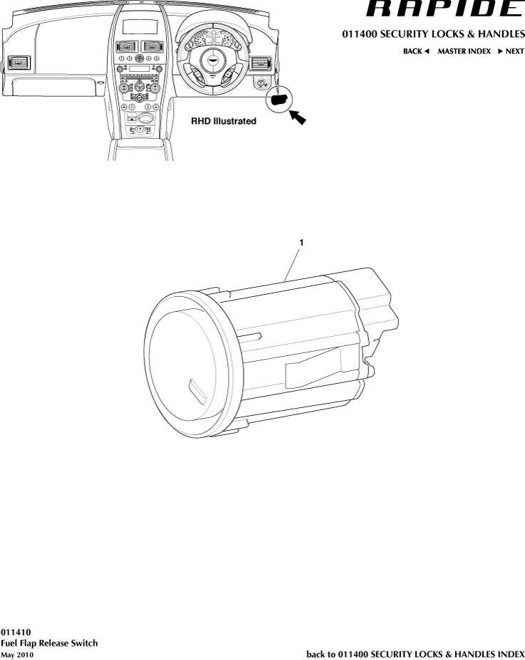 Handles & Locks Mechanisms - Fuel Filler Release Switch of Aston Martin Aston Martin GT RAPIDE (2010-2019)