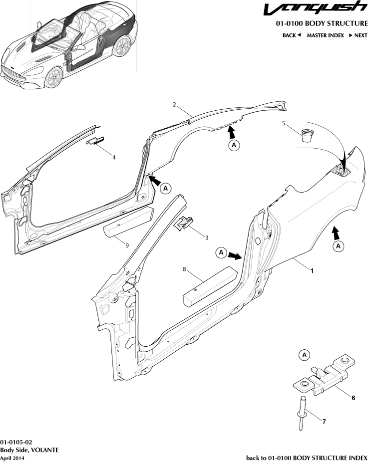 Body Structure - Body Side, Volante of Aston Martin Aston Martin GT VANQUISH (2013-2018)