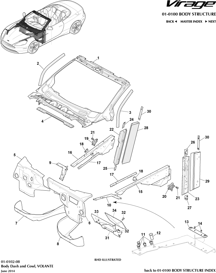Body Structure - Body Dash & Cowl, Volante of Aston Martin Aston Martin GT VIRAGE (2012-2013)