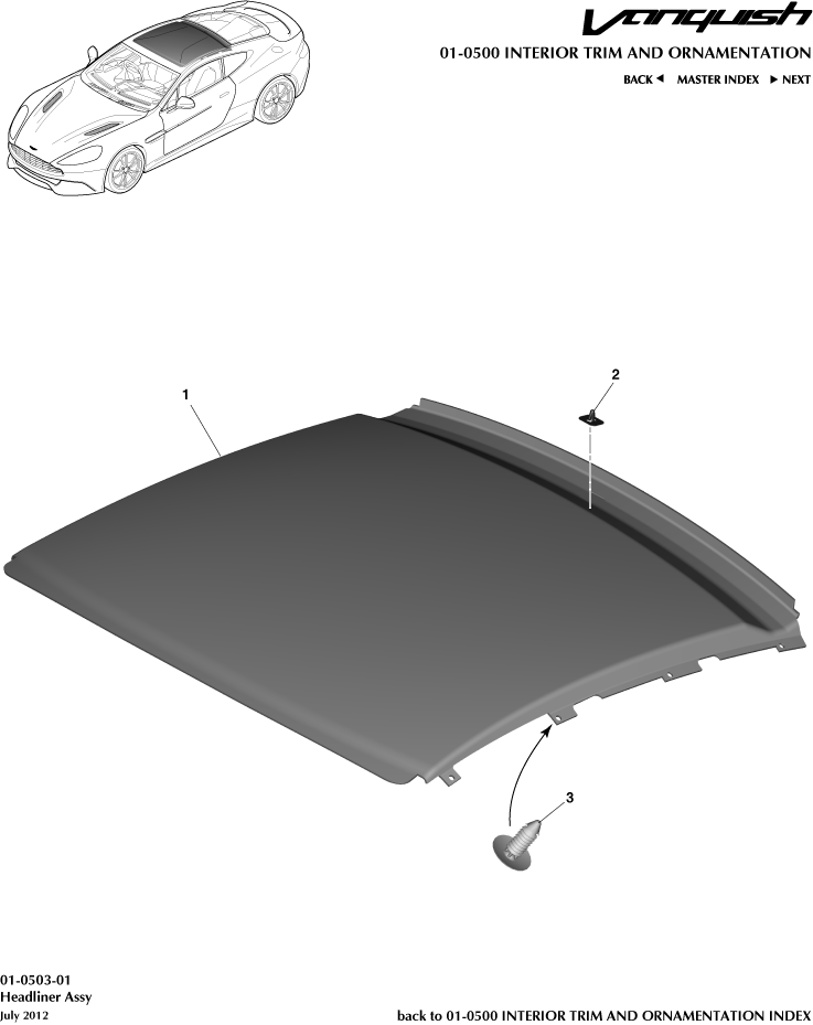 Interior Trim & Ornamentation - Headliner Assembly of Aston Martin Aston Martin GT VANQUISH (2013-2018)