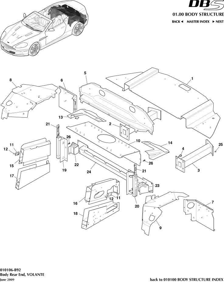 Body Structure - Body Rear End, Volante of Aston Martin Aston Martin GT DBS (2007-2012)
