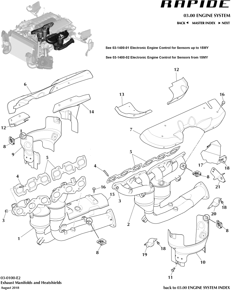 Rapide S and AMR - Exhaust Manifolds of Aston Martin Aston Martin GT RAPIDE (2010-2019)