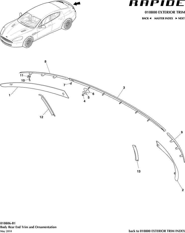 Body Exterior Trim & Ornamentation - Rear End Trim of Aston Martin Aston Martin GT RAPIDE (2010-2019)