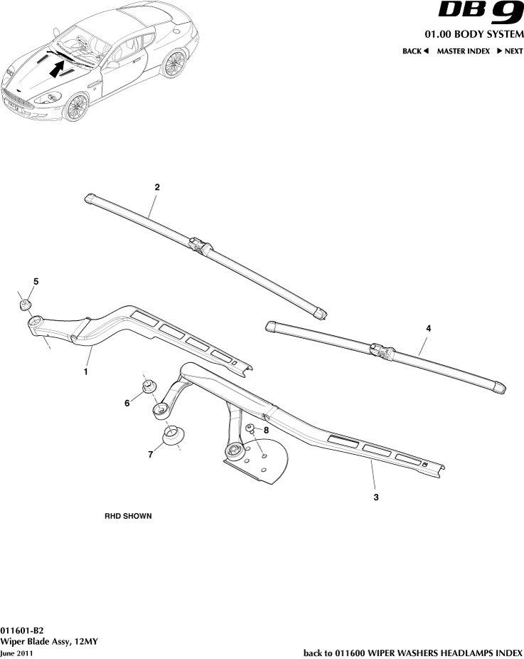 Wipers & Washers - Wiper Blade Assembly, 12MY of Aston Martin Aston Martin GT DB9 (2004-2017)
