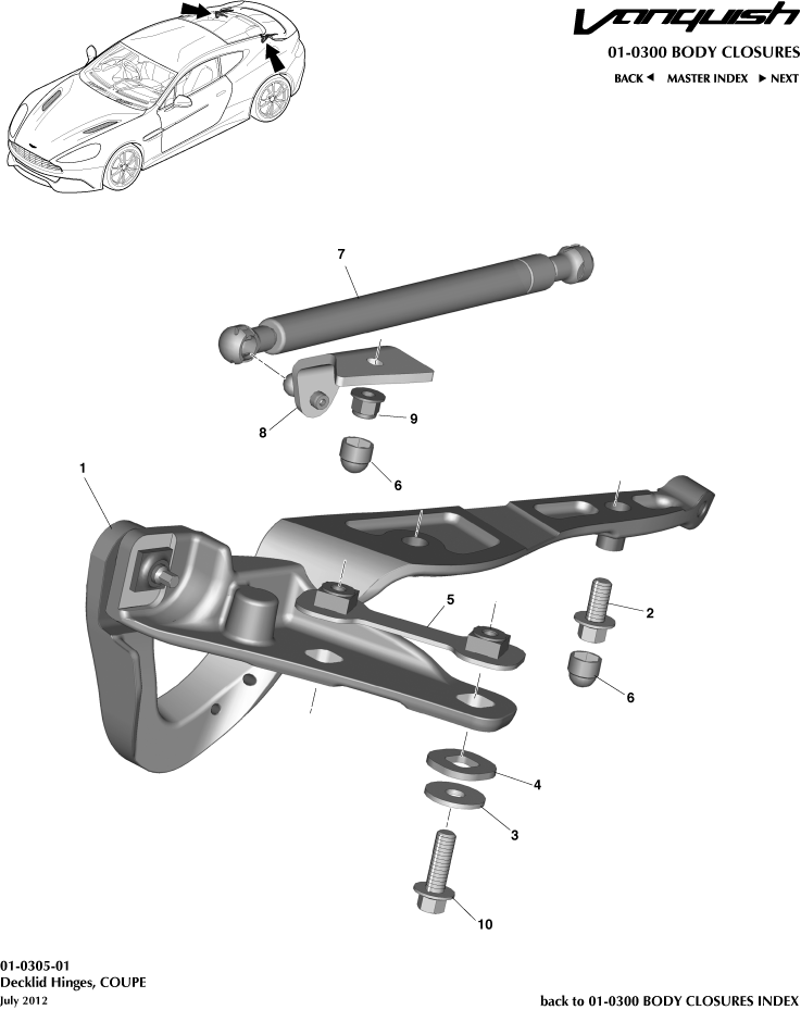 Body Closures - Decklid Hinges, Coupe of Aston Martin Aston Martin GT VANQUISH (2013-2018)