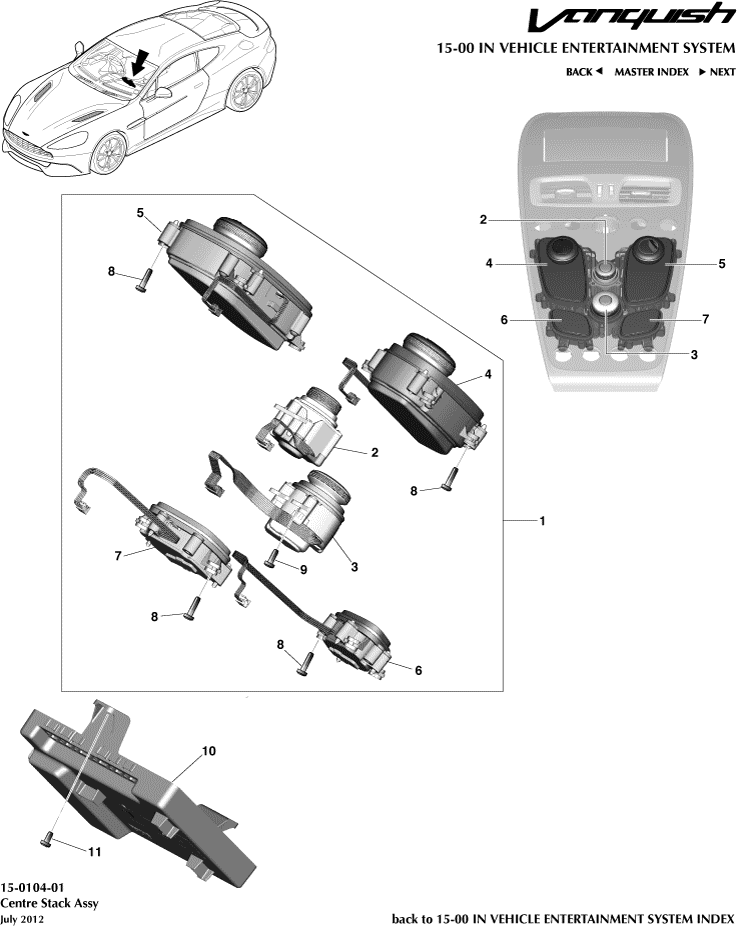Infotainment Controls of Aston Martin Aston Martin GT VANQUISH (2013-2018)
