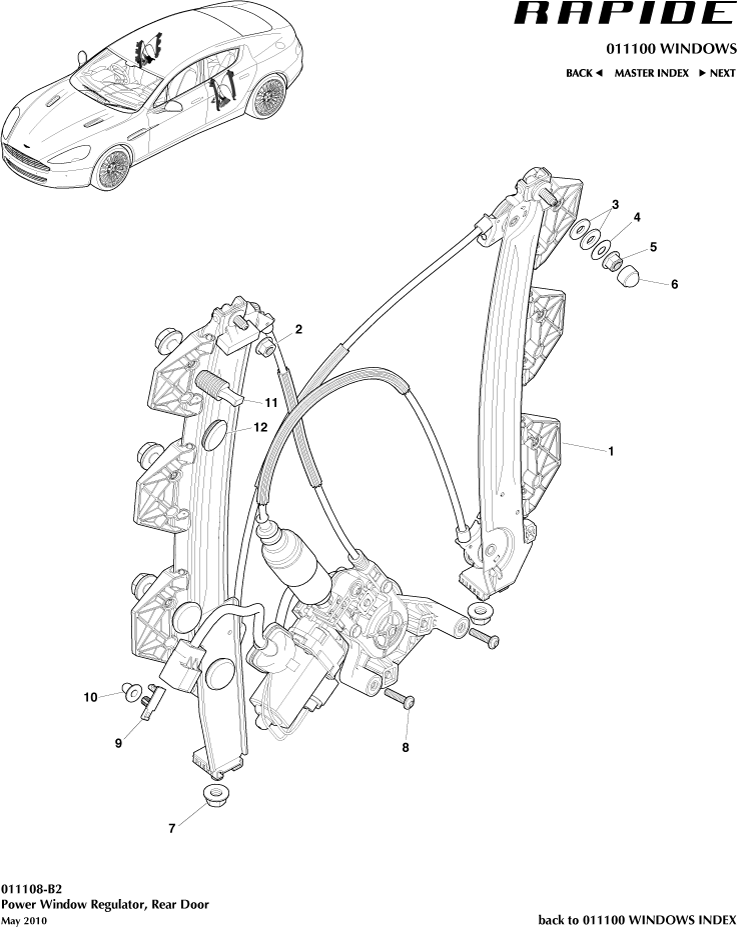 Glass Frames & Regulators - Rear Window Regulator of Aston Martin Aston Martin GT RAPIDE (2010-2019)