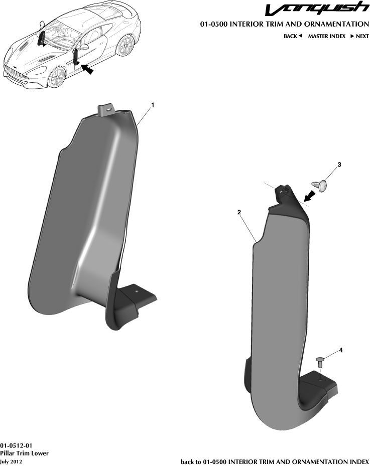 Interior Trim & Ornamentation - Pillar Trim, Lower of Aston Martin Aston Martin GT VANQUISH (2013-2018)