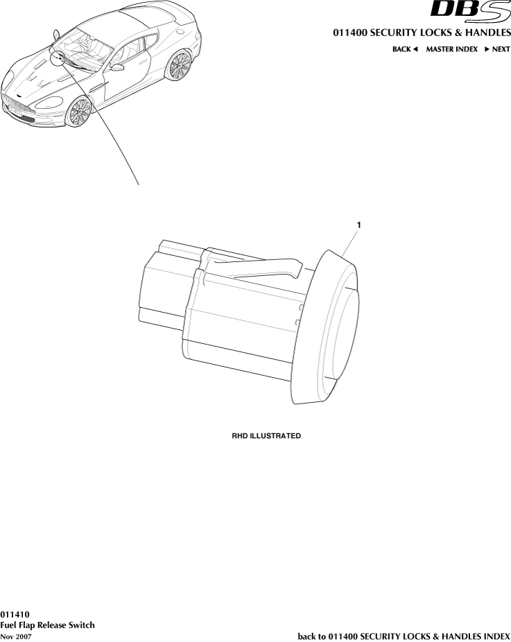 Security Locks and Handles - Fuel Filler Release Switch of Aston Martin Aston Martin GT DBS (2007-2012)