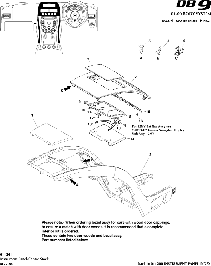 Console and Switches - Instrument Panel Centre Stack of Aston Martin Aston Martin GT DB9 (2004-2017)