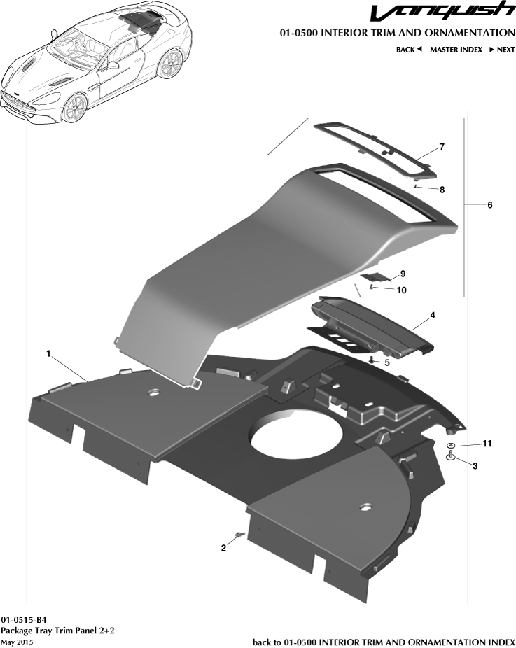 Interior Trim & Ornamentation - Parcel Shelf Trim Panel, 2+2 Coupe of Aston Martin Aston Martin GT VANQUISH (2013-2018)