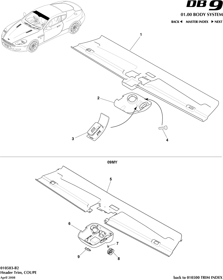 Interior Trim - Header Trim, Coupe of Aston Martin Aston Martin GT DB9 (2004-2017)