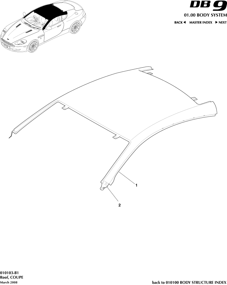 Body Structure - Roof, Coupe of Aston Martin Aston Martin GT DB9 (2004-2017)