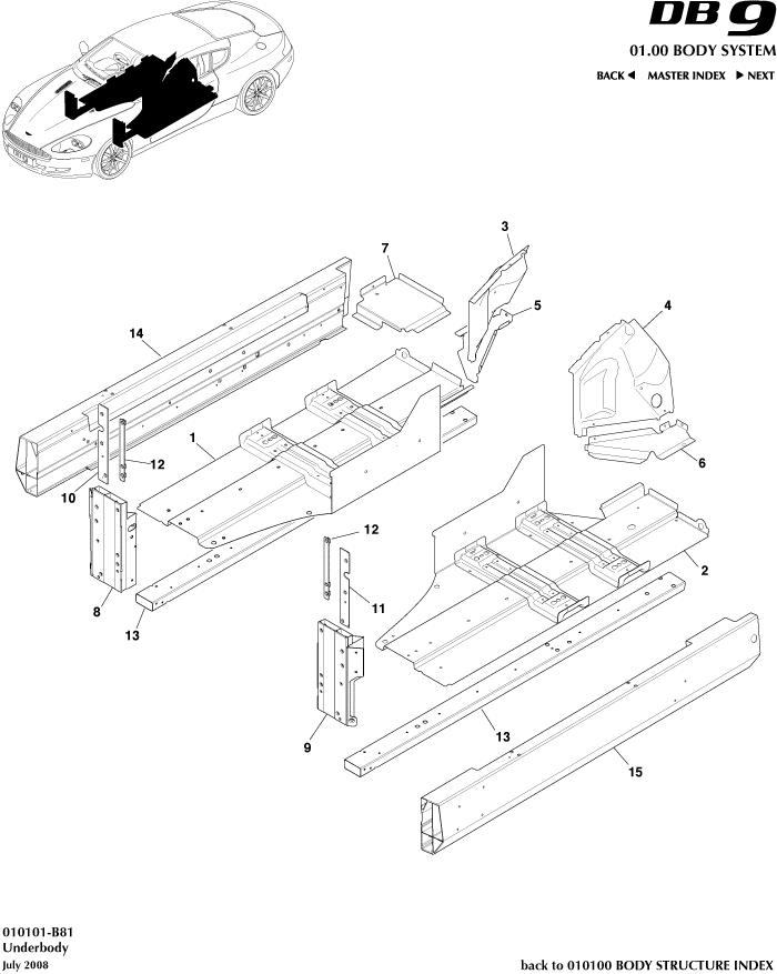Body Structure - Underbody of Aston Martin Aston Martin GT DB9 (2004-2017)