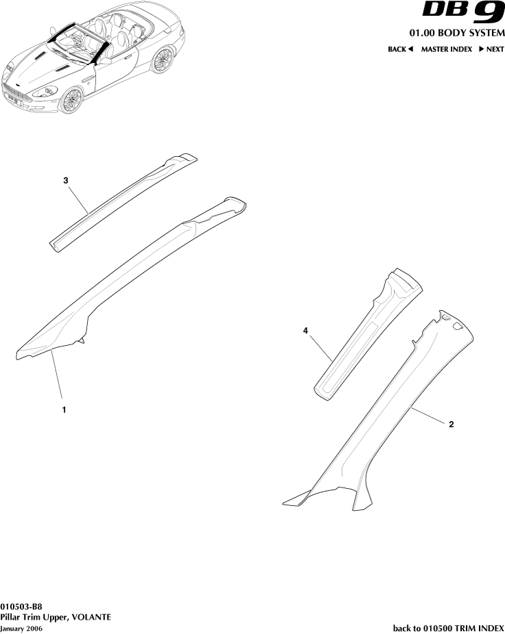 Interior Trim - Pillar Trim , Upper, Volante of Aston Martin Aston Martin GT DB9 (2004-2017)