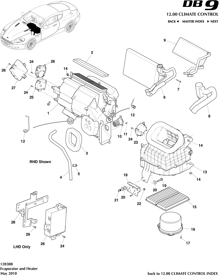 Evaporator & Heater of Aston Martin Aston Martin GT DB9 (2004-2017)