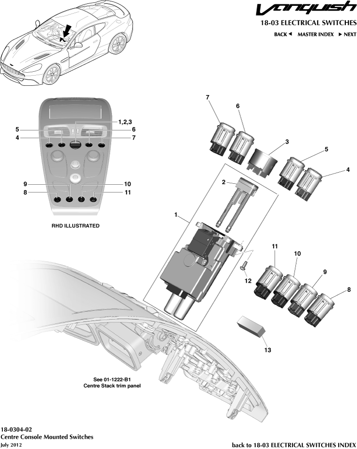 Electrical Switches - Centre Console Switches of Aston Martin Aston Martin GT VANQUISH (2013-2018)