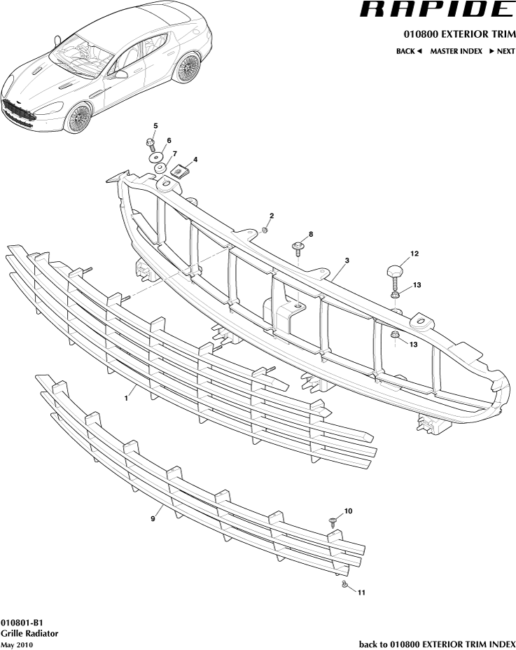 Body Exterior Trim & Ornamentation - Radiator Grille of Aston Martin Aston Martin GT RAPIDE (2010-2019)