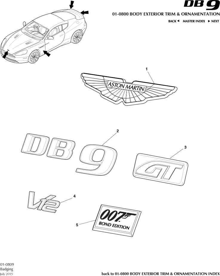 Body Exterior Trim & Ornamentation - Badging of Aston Martin Aston Martin GT DB9 (2004-2017)