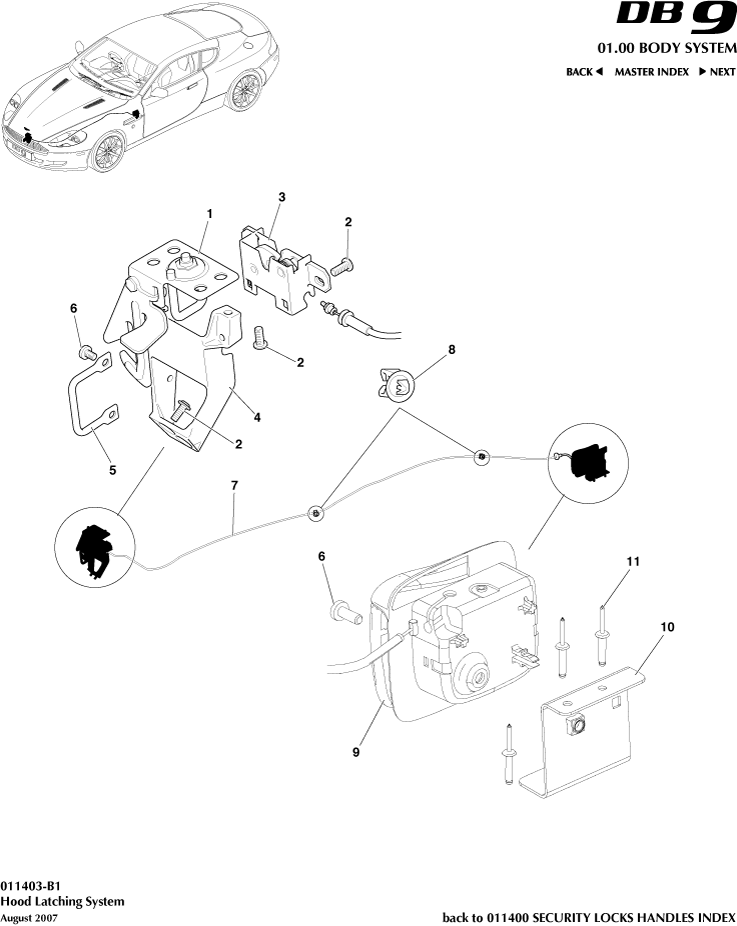 Security Locks and Handles - Hood Latch System of Aston Martin Aston Martin GT DB9 (2004-2017)