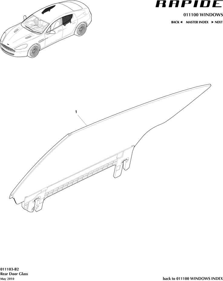 Glass Frames & Regulators - Rear Door Glass of Aston Martin Aston Martin GT RAPIDE (2010-2019)
