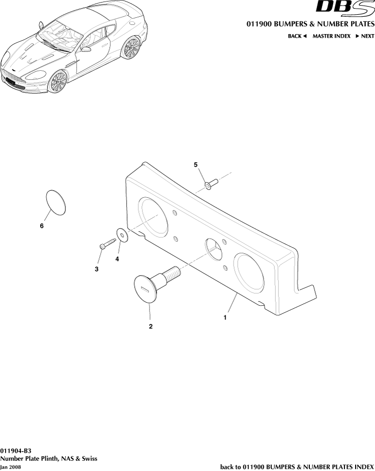 Bumpers and Number Plates - License Plate Brackets, NAS of Aston Martin Aston Martin GT DBS (2007-2012)