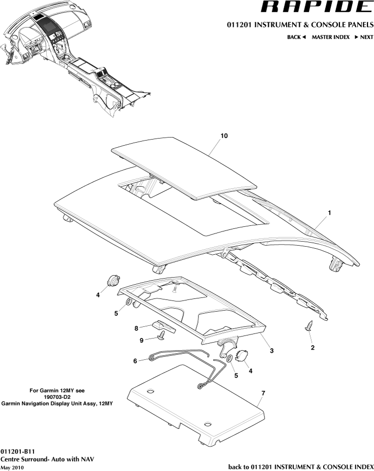 Instrument and Console Panels - Centre Stack Trim Panel of Aston Martin Aston Martin GT RAPIDE (2010-2019)