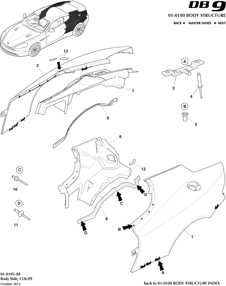 Body Structure - Body Side, Coupe of Aston Martin Aston Martin GT DB9 (2004-2017)