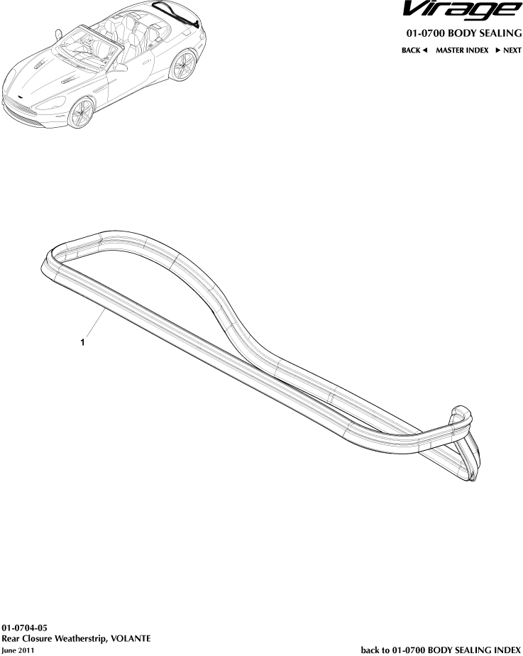 Body Sealing - Rear Closure Weatherstrip, Volante of Aston Martin Aston Martin GT VIRAGE (2012-2013)