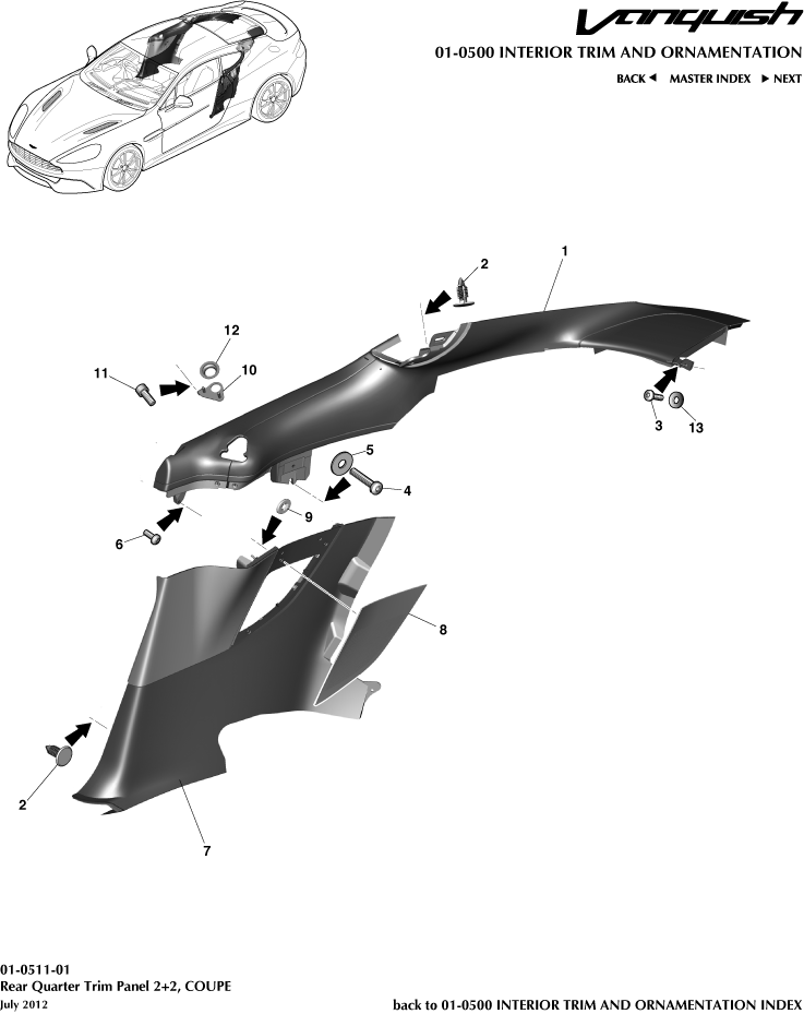 Interior Trim & Ornamentation - Rear Quarter Trim Panel, 2+2 Coupe of Aston Martin Aston Martin GT VANQUISH (2013-2018)