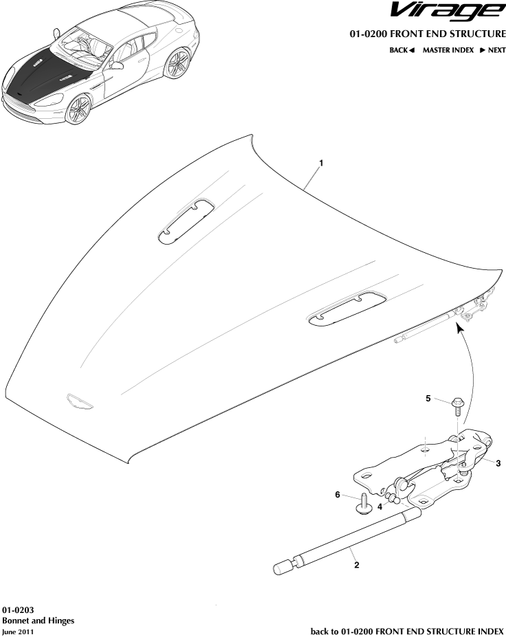 Front End Structure - Bonnet and Hinges of Aston Martin Aston Martin GT VIRAGE (2012-2013)