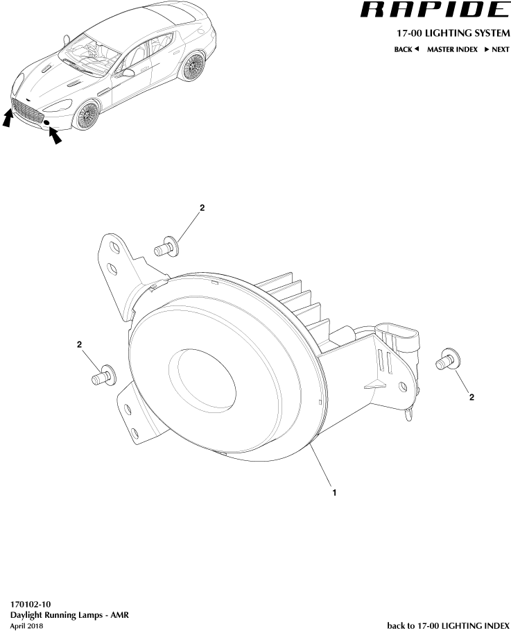 Daylight Running Lamps, 'AMR' of Aston Martin Aston Martin GT RAPIDE (2010-2019)