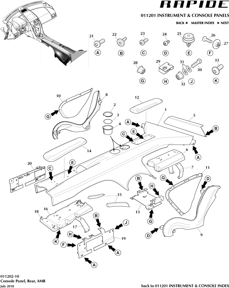 Instrument and Console Panels - Rear Console, 'AMR' of Aston Martin Aston Martin GT RAPIDE (2010-2019)