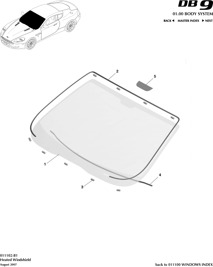 Windscreen, Heated of Aston Martin Aston Martin GT DB9 (2004-2017)