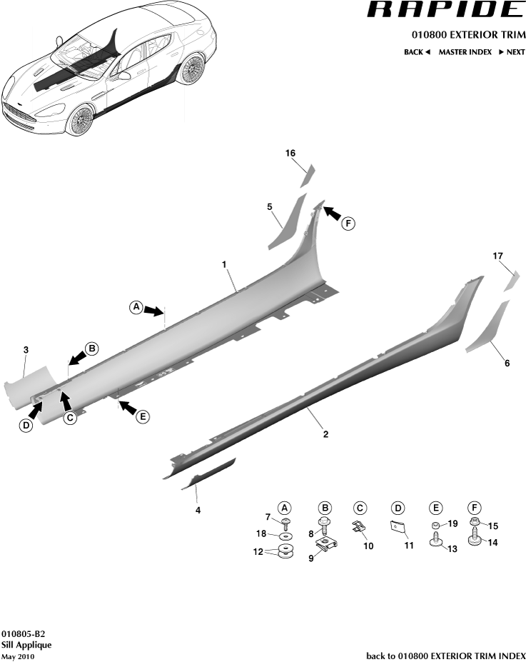 Body Exterior Trim & Ornamentation - Sill Applique of Aston Martin Aston Martin GT RAPIDE (2010-2019)