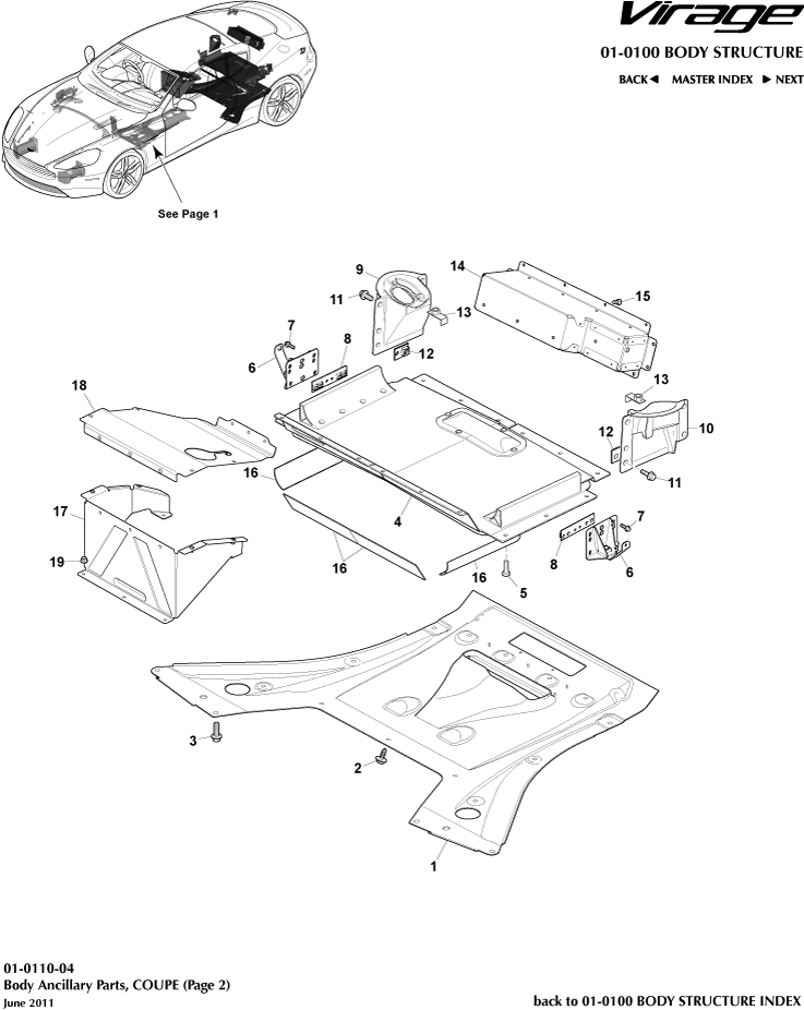 Body Structure - Anciliary Parts, Coupe, page 2 of Aston Martin Aston Martin GT VIRAGE (2012-2013)