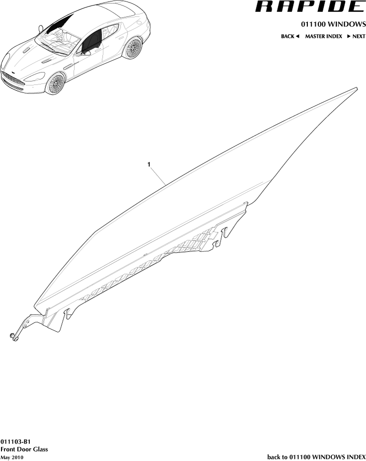 Glass Frames & Regulators - Front Door Glass of Aston Martin Aston Martin GT RAPIDE (2010-2019)